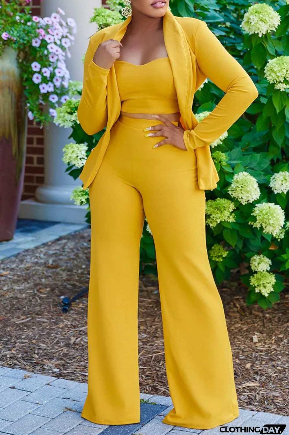 Blue Casual Solid Patchwork Turn-back Collar Long Sleeve Two Pieces