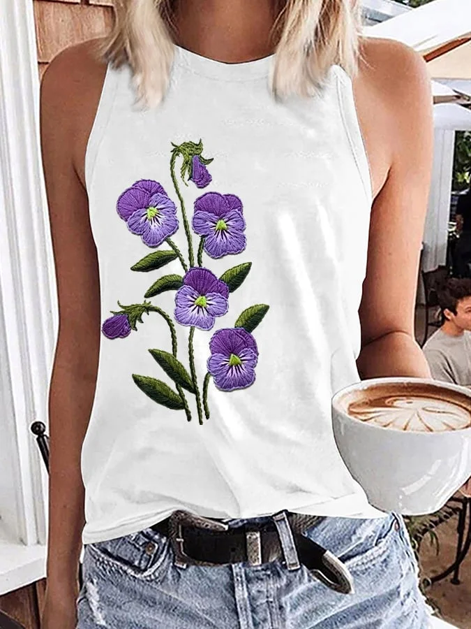 Women's Purple Flower Alzheimer's Awareness Support Printed Casual Vest socialshop