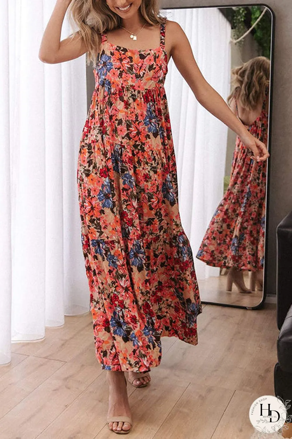Flroal Pockets Slip Maxi Dress