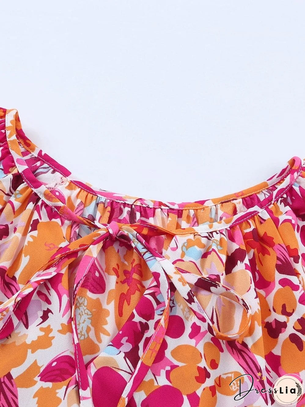 Fiery Red Floral Print Top with Flutter Sleeves