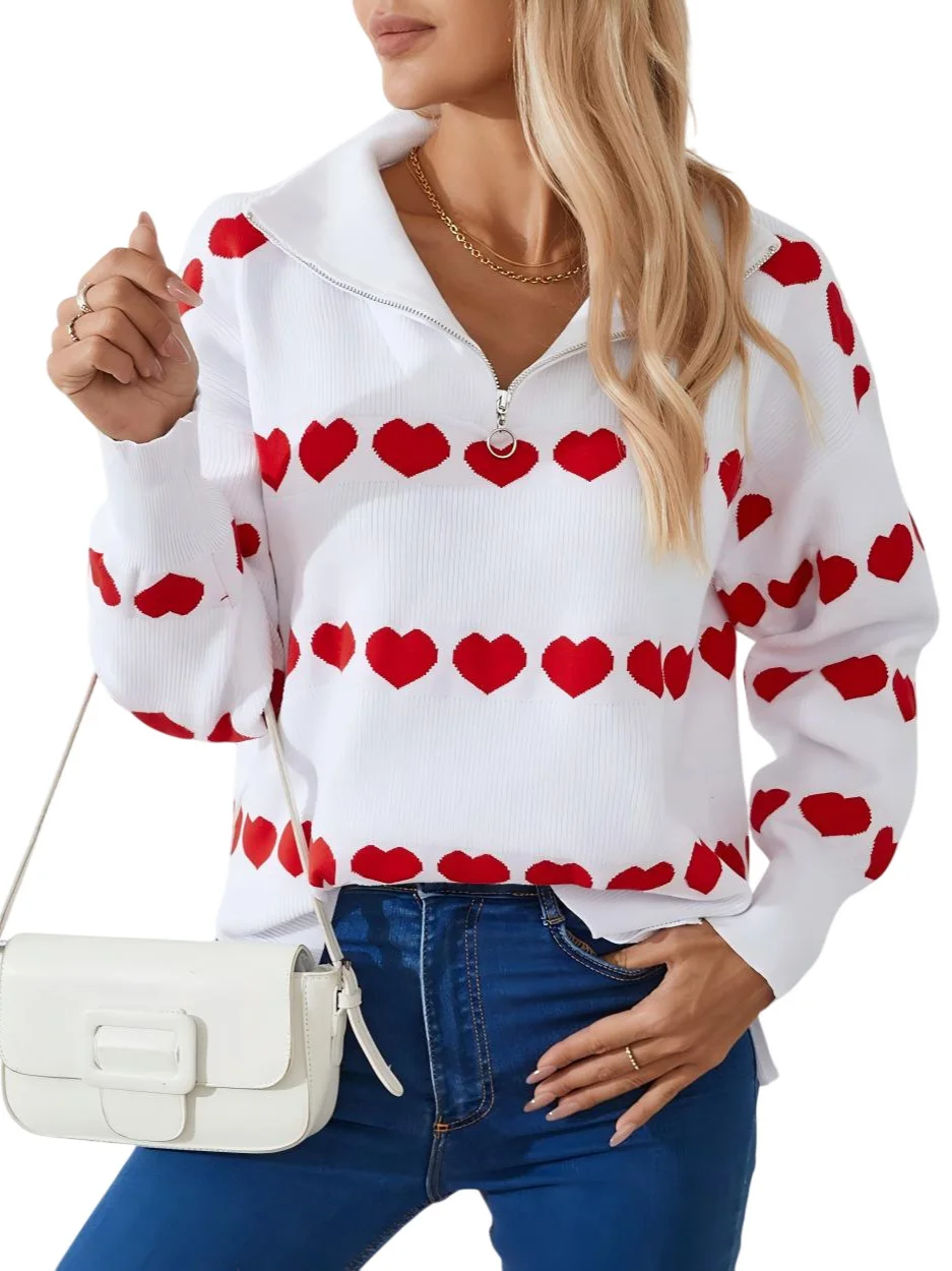 Athvotar Athvotar And Winter New Sweater Women Fashion Zipper Love Love Long-Sleeved Coat