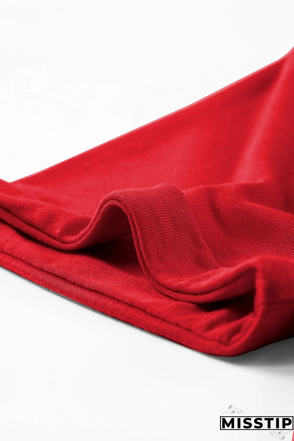 Red Casual Plain Crew Neck Tee