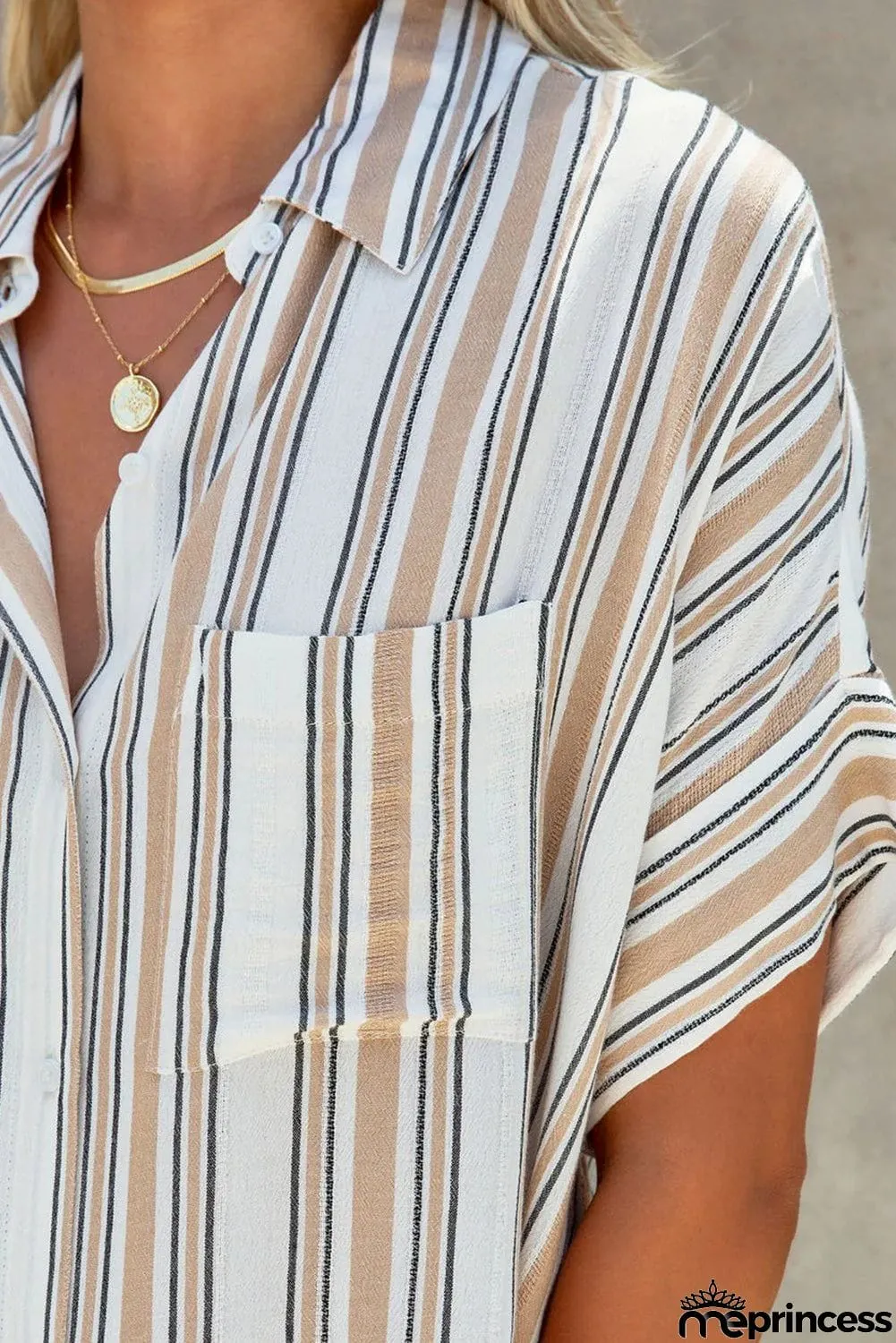 Multicolor Striped Oversize Short Sleeve Shirt