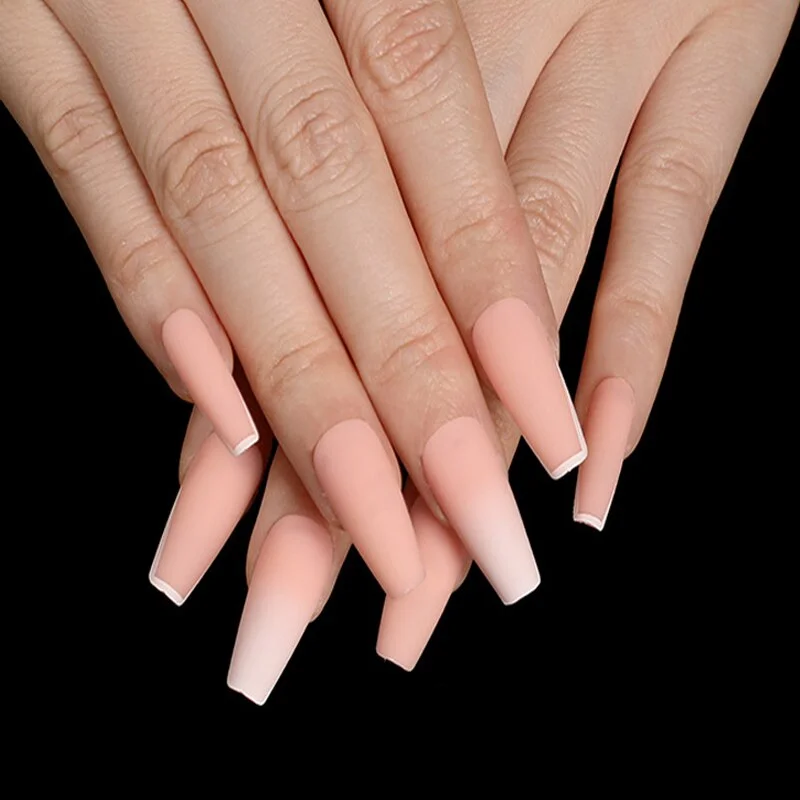 24pcs Khaki Dye Matte Frosted Fake Nails stiletto Dark Blue Color Pointed Head Long Style Wearable ABS Resin Finished Fingernail-Nail Inspo