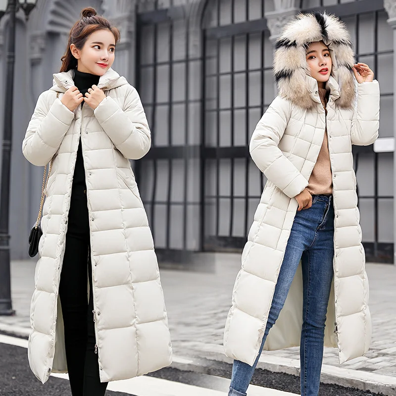 Toloer Cotton-Padded Clothes Women 2024 Winter New Korean Version Long Knee Down Cotton-Padded Jacket Women Big Wool Collar Slim And Thick Cotton-Padded Jacket Women-Outfit Ideas