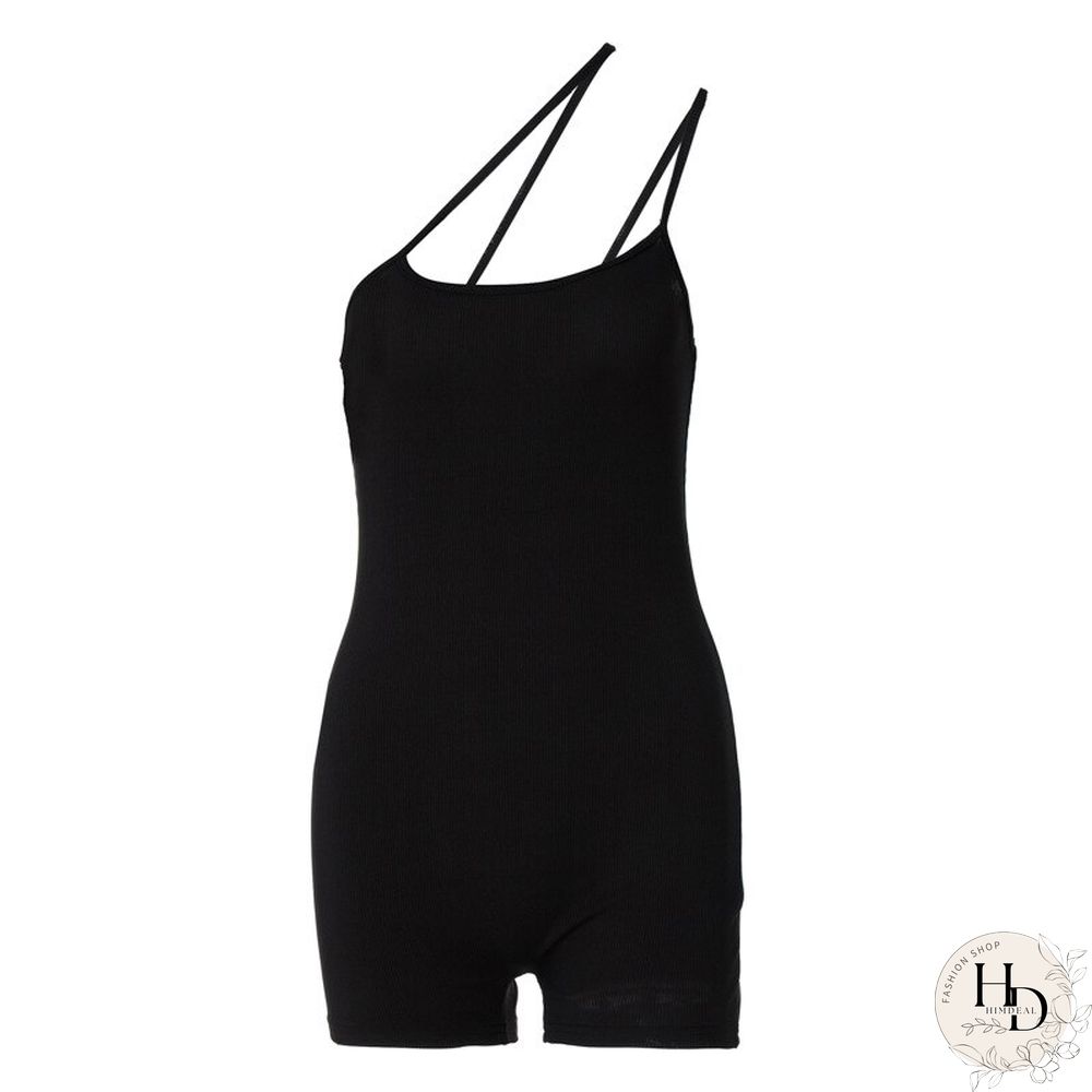 New Summer Fashion Solid Color Slim Fit Sloping Shoulder Open Back Jumpsuit Overalls Women