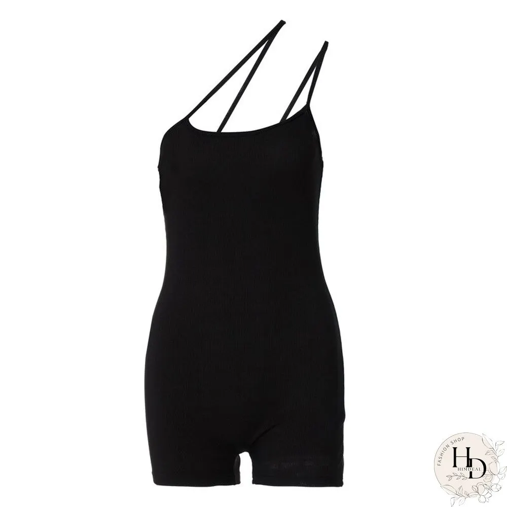 New Summer Fashion Solid Color Slim Fit Sloping Shoulder Open Back Jumpsuit Overalls Women