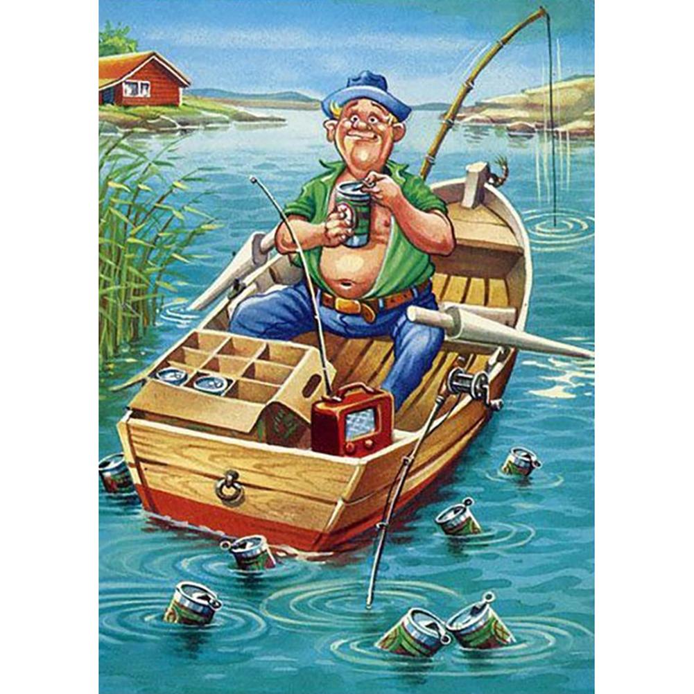 

40x30cm Round Drill Diamond Painting - Fishing Man, 501 Original