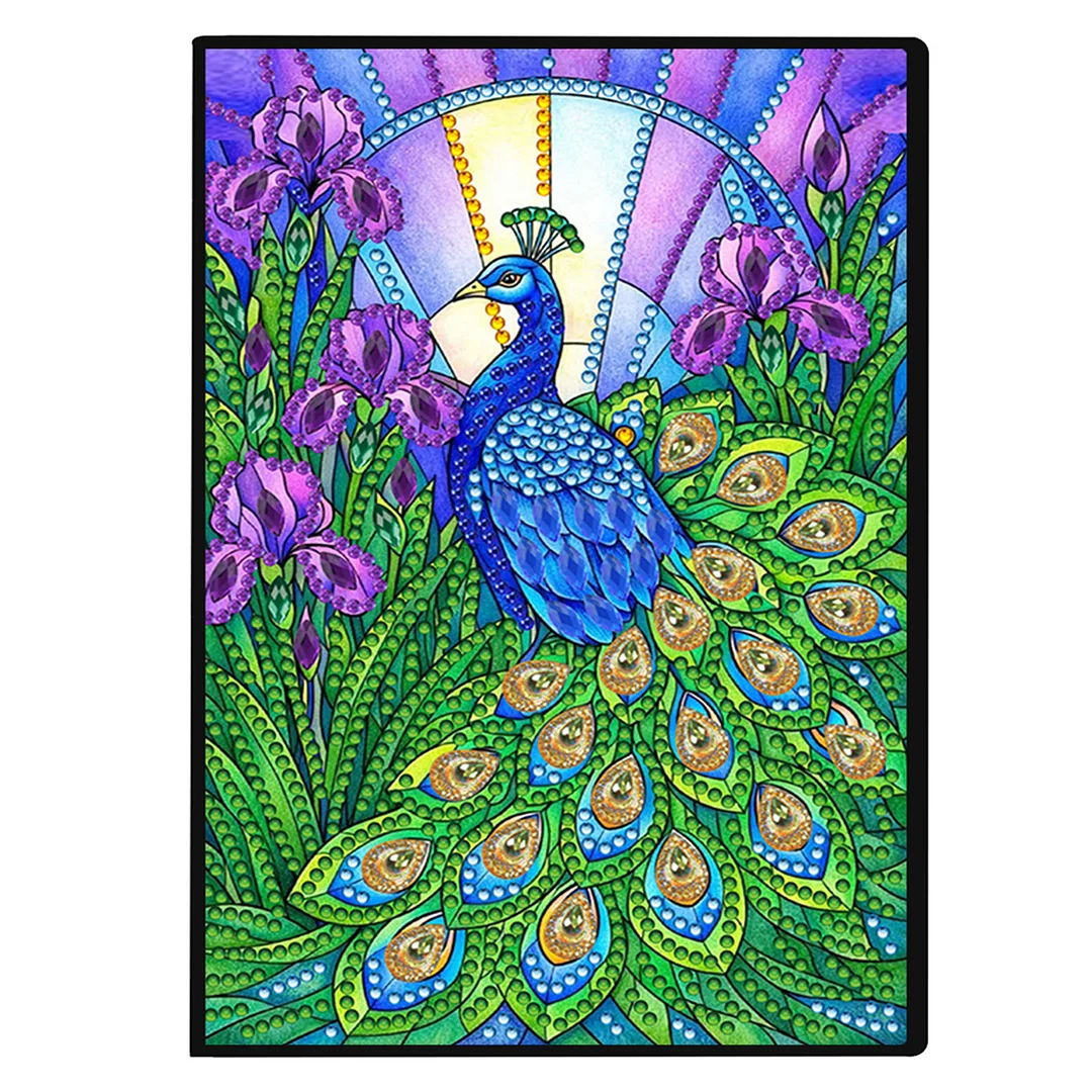 DIY Flower Diamond Painting Journals Notebooks 50 Pages A5 No Lines Special Shaped Diamond Art Kits for Beginners Craft Lovers and Artists (Peacock)