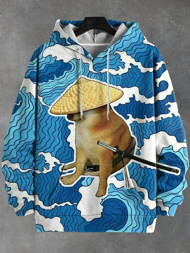 Men's Japanese Shiba Inu And Saber Art Print Hooded Sweatshirt