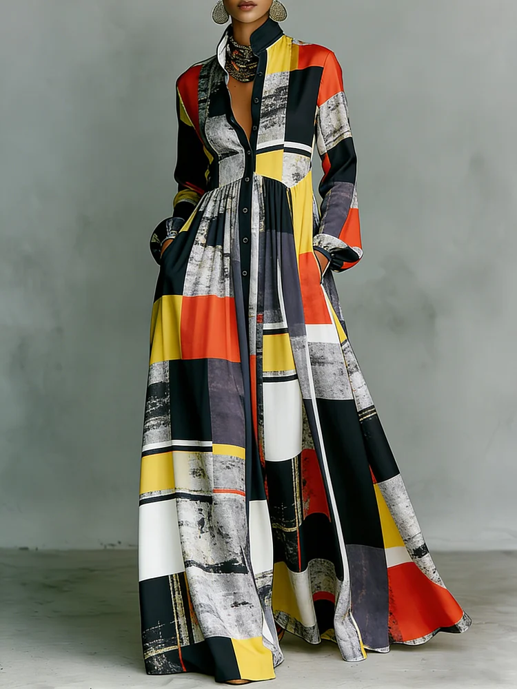 Women's Vintage print Elegant Romantic Vacation Maxi Dress