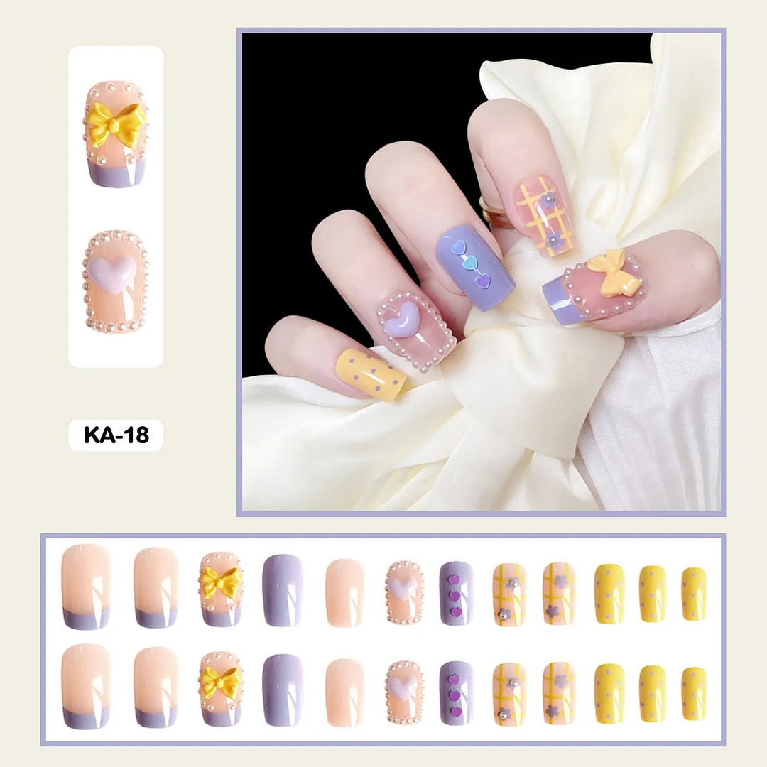 Butterfly Lovely Girl Nail Art Wearable Press On Fake Nails Tips With Glue And Sticker 24pcs/box With Wearing Tools As Gift-Nail Inspo