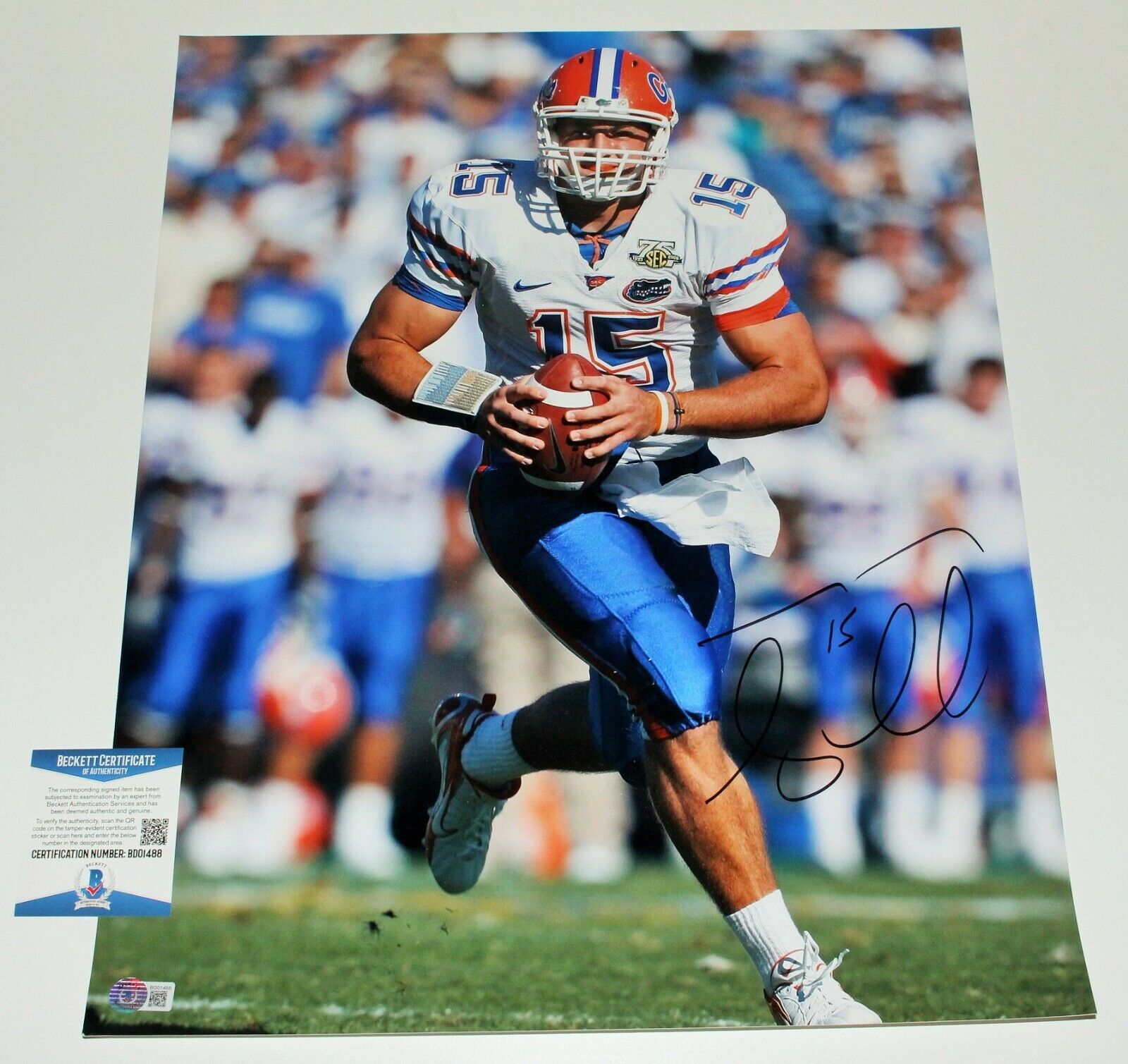 TIM TEBOW FLORIDA GATORS LEGEND SIGNED 16x20 INCH Photo Poster painting 1 BECKETT COA HEISMAN UF