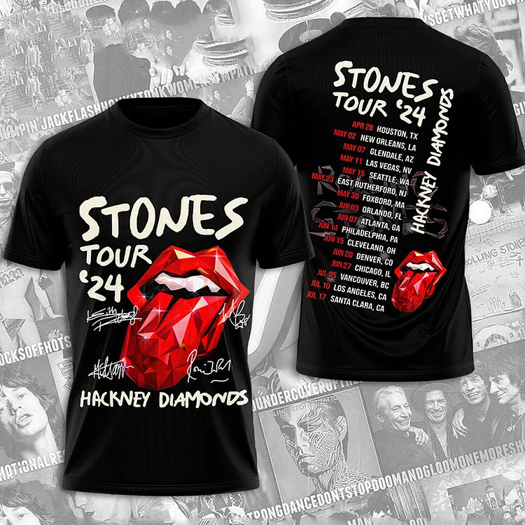 Comstylish 2024 Hackney Diamond Stones Tour Poster Playlist Printing T-Shirt