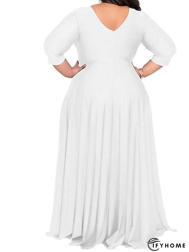Plus Size Party Dress Solid Color V Neck Ruched Long Sleeve Winter Fall Stylish Elegant Maxi long Dress Formal Party Dress for Women | IFYHOME