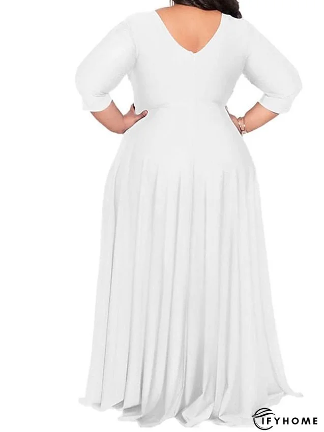Plus Size Party Dress Solid Color V Neck Ruched Long Sleeve Winter Fall Stylish Elegant Maxi long Dress Formal Party Dress for Women | IFYHOME