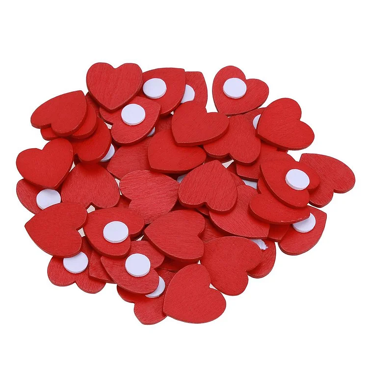 100pcs Wooden Mini Red Heart Sticker DIY Accessories Home Decor Toy