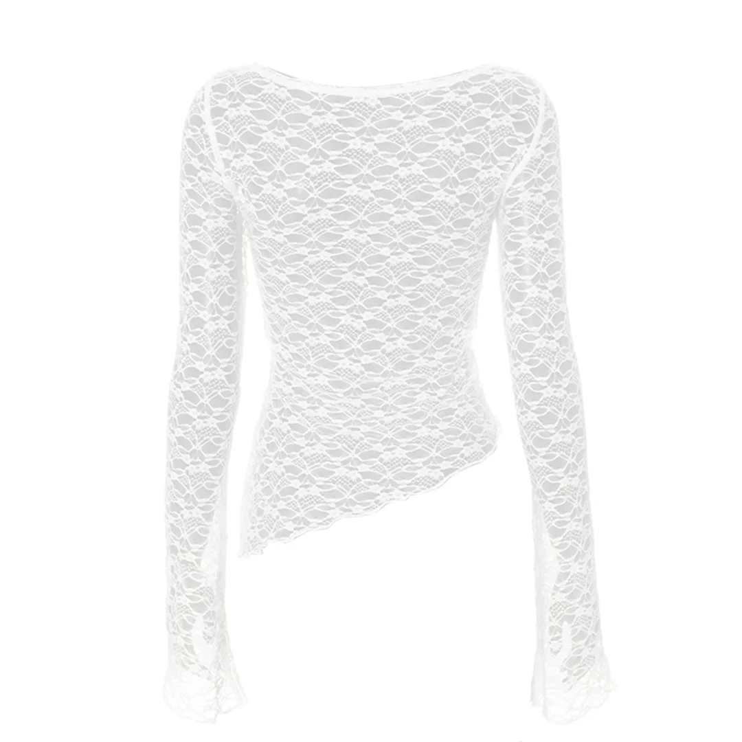 Sexy Women Knitted Lace Long Sleeve T-Shirts Tees Tops