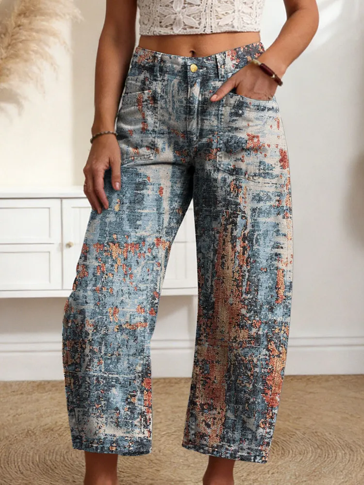 Women's Geometry Color Gradient Art Print Casual Cotton Trousers With Pockets