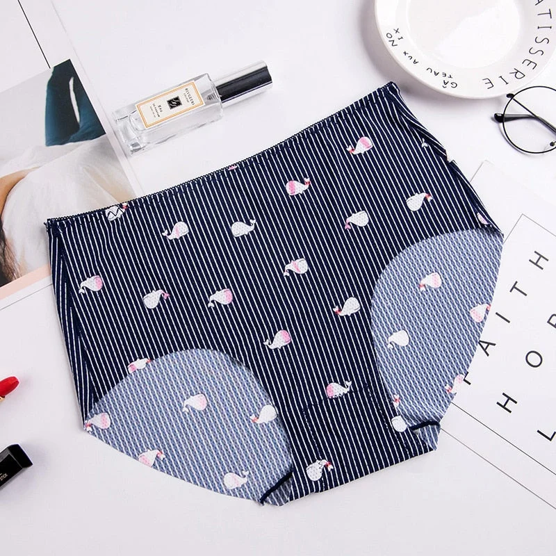 Women's Cotton Underwear Plus Size Ice Silk Comfort Panties Sexy Print Underpants Seamless Triangle Pants Female Sexy Lingerie