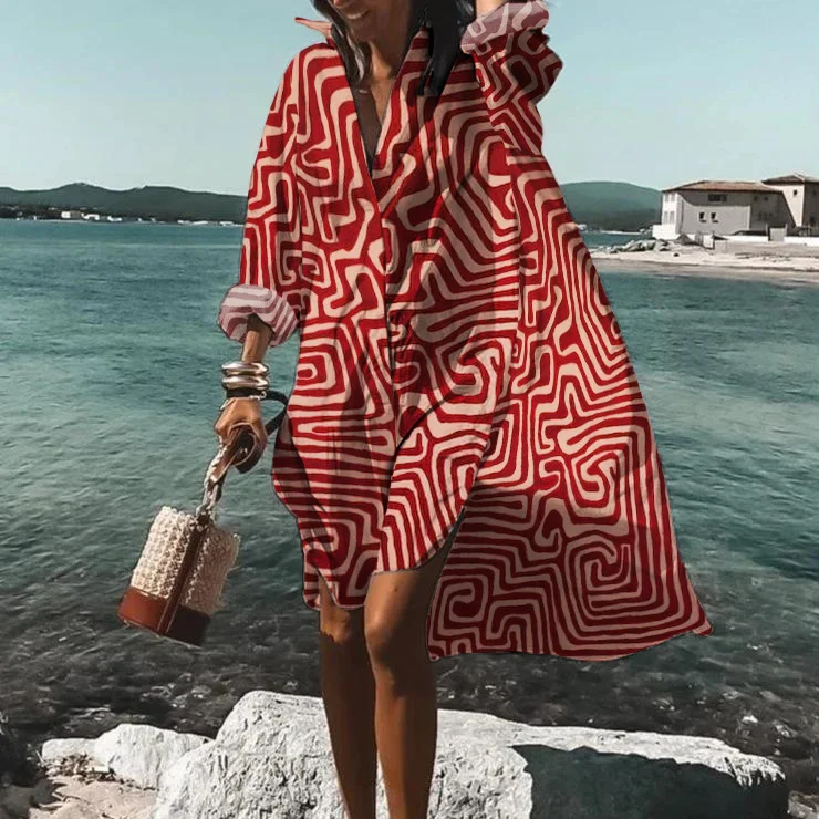 Abstract Striped Casual Midi Dress