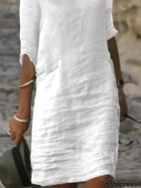 Women's Cotton Linen Dress Shirt Dress Casual Dress Shift Dress Midi Dress