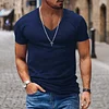 Men's Casual V-neck Solid Color Short-sleeved T-shirt by Inlyline