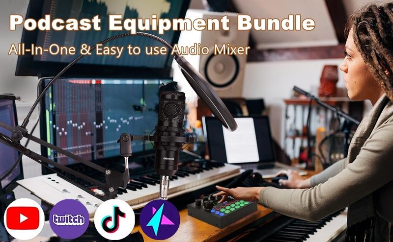 Product Introduction of Podcast Equipment Bundle. BM800 Podcast Microphone Bundle with V8s Voice Changer. Condenser Microphone Recording Studio Package for Podcasting Live Streaming Singing PC Mobile TikTok YouTube 1