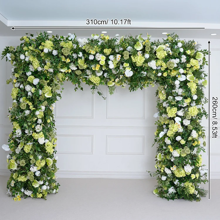 A8769 Green White Flower Row Decor Wedding Backdrop Square Frame