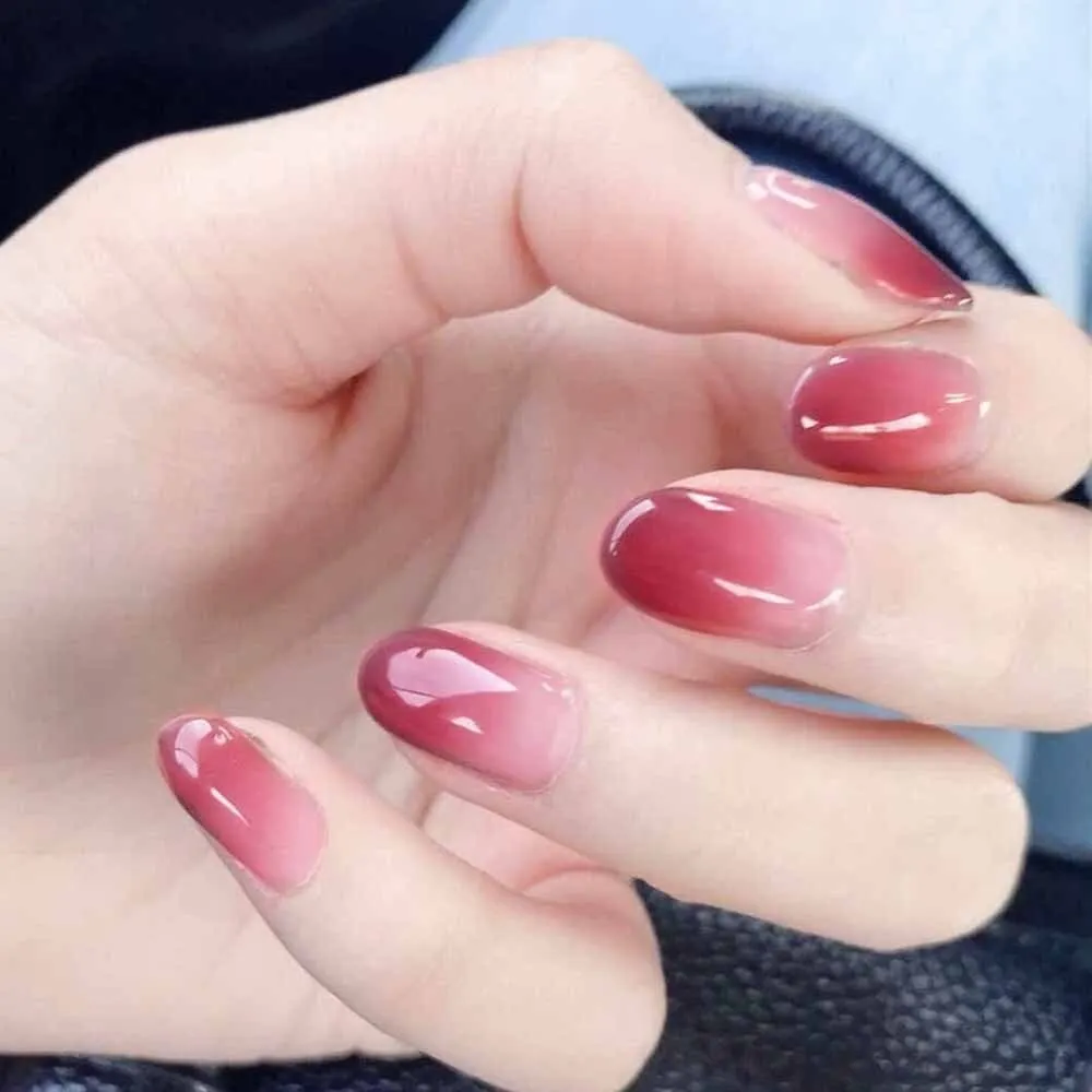24pcs Detachable Jelly Gradient with design False Nails Wearable Ballerina Coffin Fake Nails Full Cover Nail Tips Press On Nails-Nail Inspo