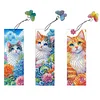 (US Only)3Pcs Cat and Flowers DIY Diamond Painting Bookmark for Reading Enthusiasts