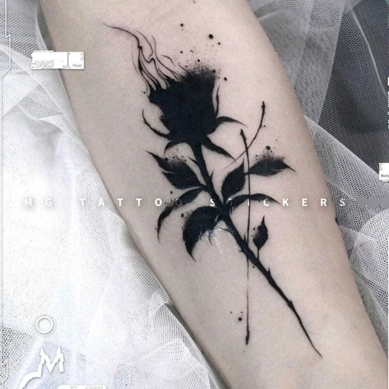Sdrawing Flame Butterfly Dark Rose Tattoo Stickers Men Women Romantic Blue Flame Flower Art Fake Tattoo Personality Arm Tattoo Stickers