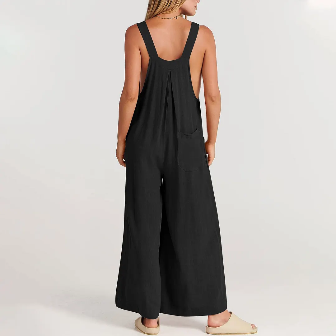 Scoop Neck Wide Leg Jumpsuit with Pockets
