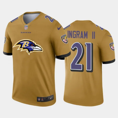 Men's Baltimore Ravens #21 Mark Ingram II Gold Team Big Logo Inverted Legend Stitched Jersey