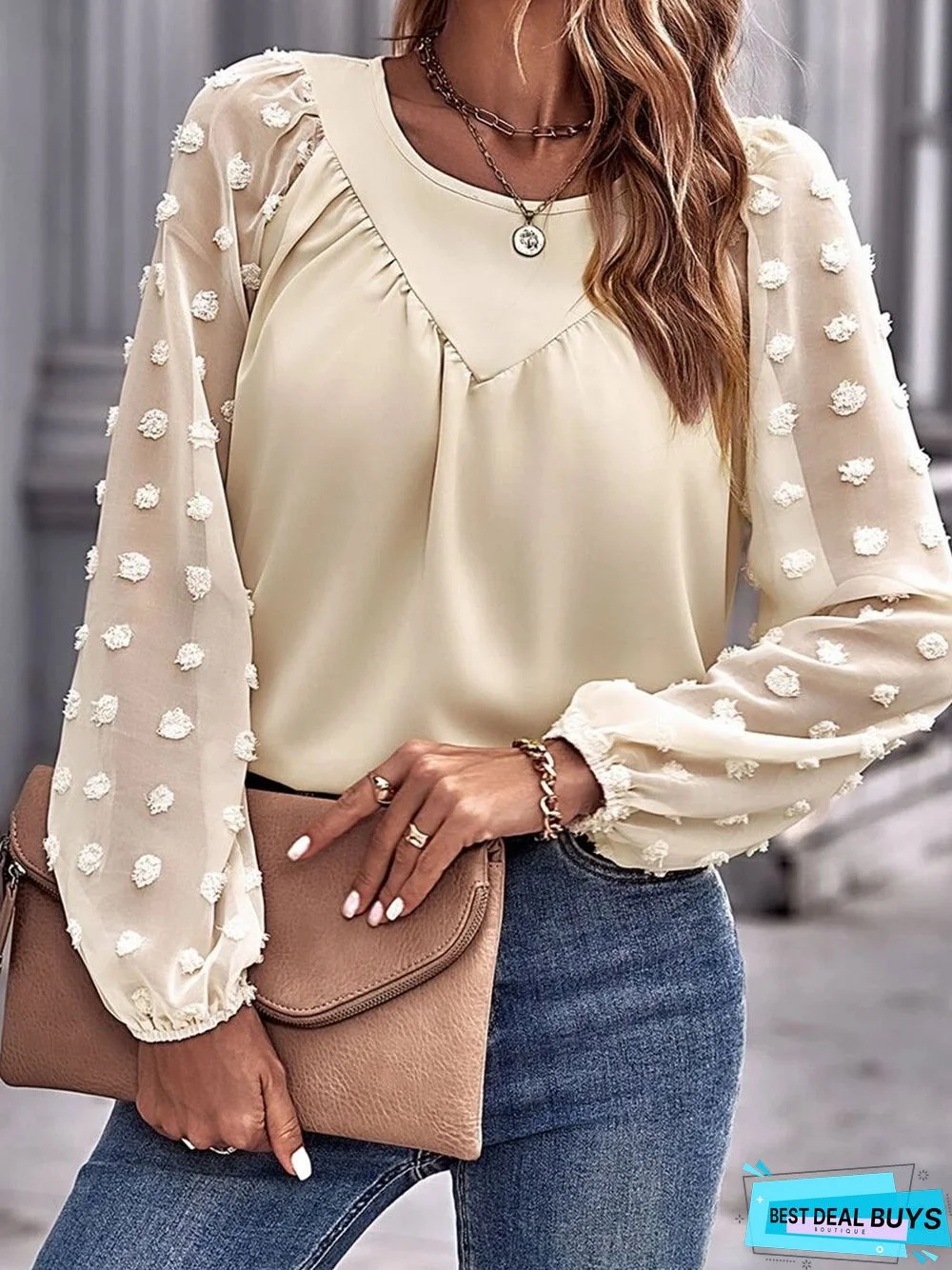 Casual Plain Jacquard Top