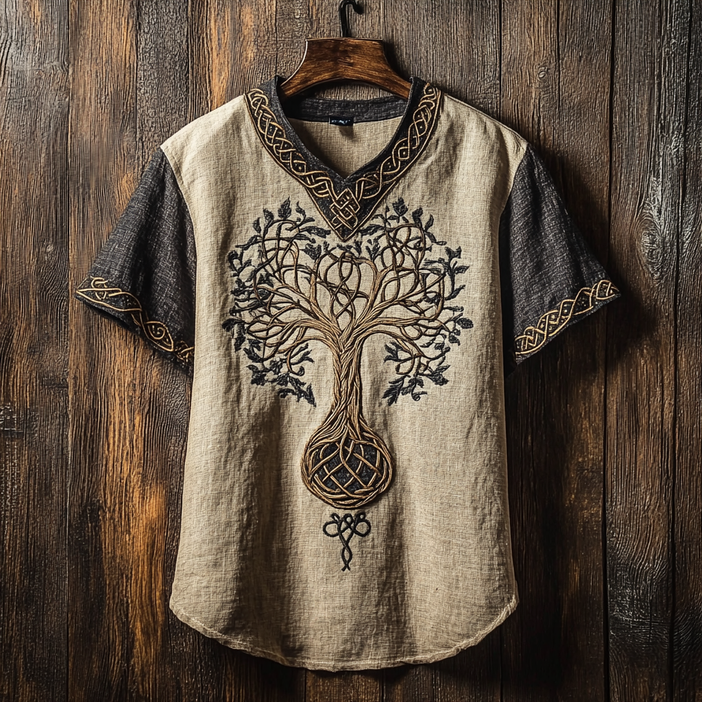 Men's Viking Life Of Tree Odin Knot Vintage Art T-Shirt