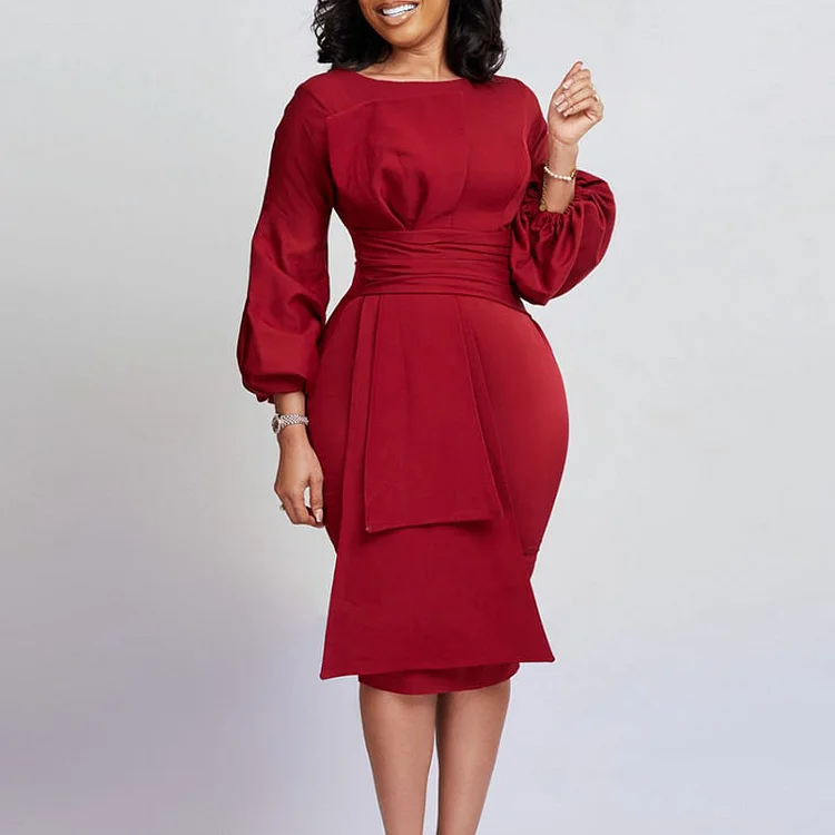 New solid color package hip professional temperament plus size dress