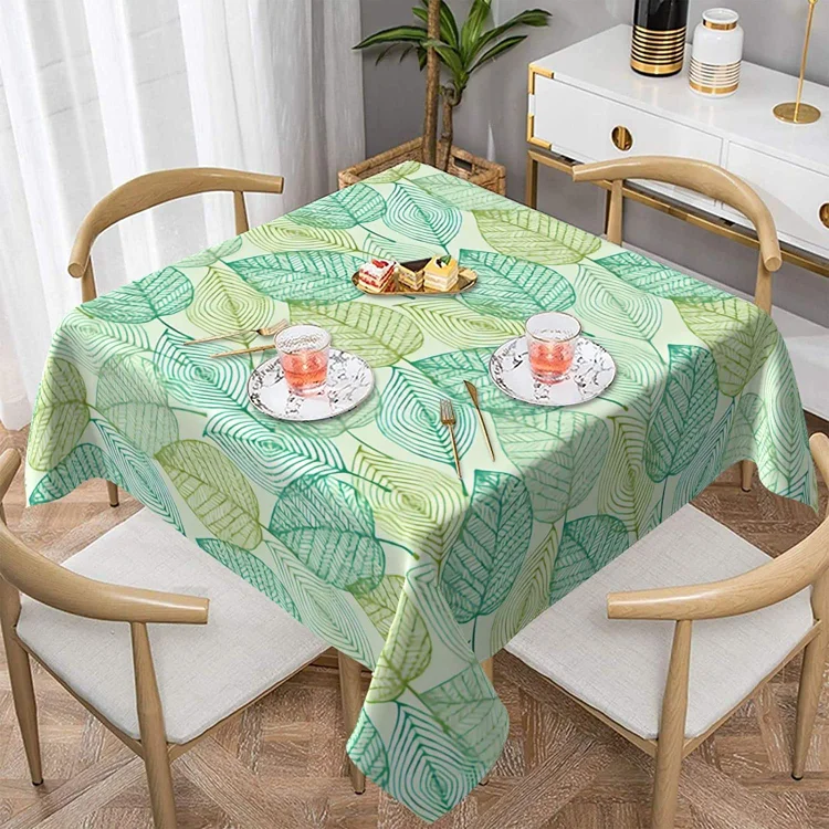 Spring Green Leaves Rectangular Tablecloth Holiday Party Decorations Waterproof Resistant Table Cover for Home Kitchen Decor