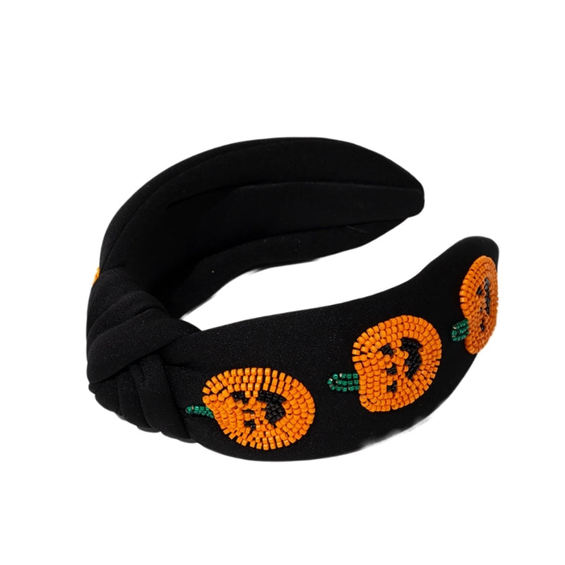 Women’s Hip-Hop Retro Funny Halloween Pattern Pumpkin Ghost Cloth Seed Bead Hair Band