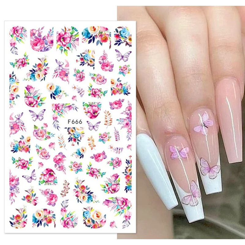 1PC Succulent Plants Flower 3D Nail Sticker Spring Floral Leaves Adhesive Transfer Decals Slider DIY Nail Art Decoration-Nail Inspo