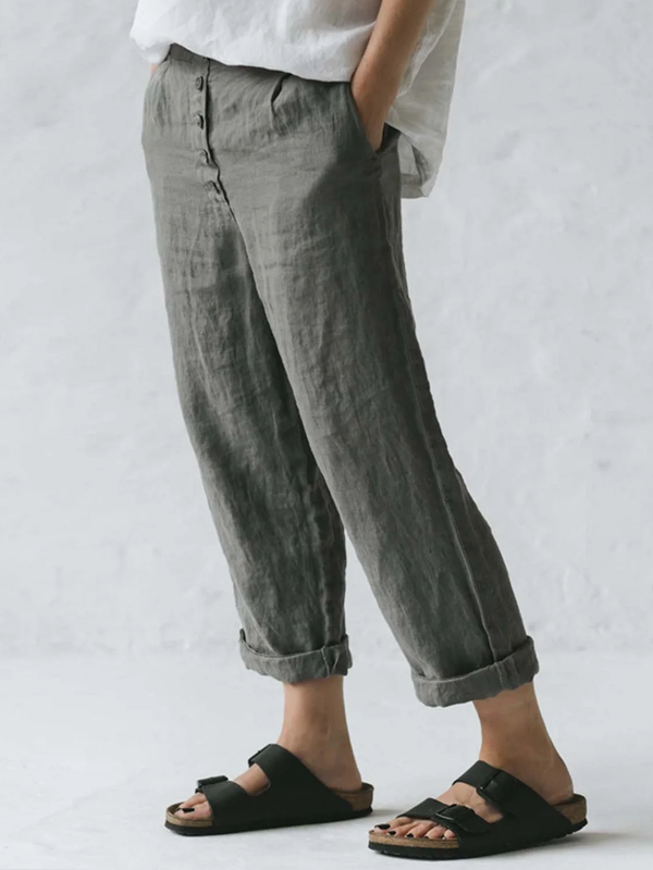 Multi-button Casual Cotton and Linen Women's Pants tjj Shicloths