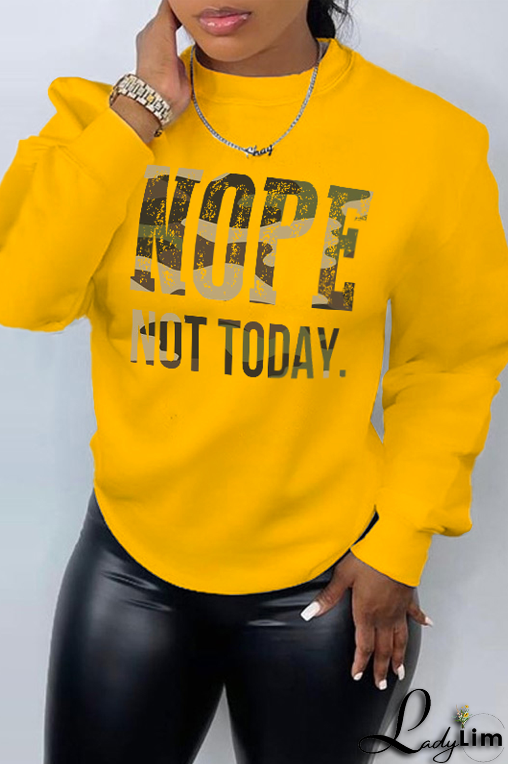 Yellow Casual Street Print Patchwork Letter O Neck Tops