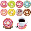 8pcs Cartoon DIY Diamond Painting Wooden Coasters Art Kits with Holder (Donut)
