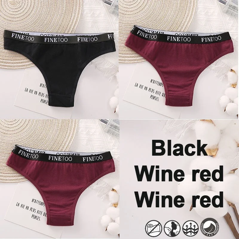 3PCS/Set Brazilian Panties Cotton Women's Underwear Sexy Lingerie Female Underpants Briefs Thong Girl Solid Color Finetoo Pantys