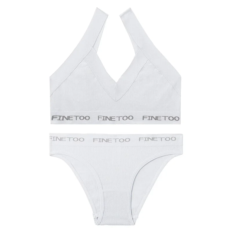 FINETOO Sexy Women Seamless Bra Set Bralette Crop Top Pantys Brassiere Suit Fitness Underwear Lingerie Female Push Up Tank Top