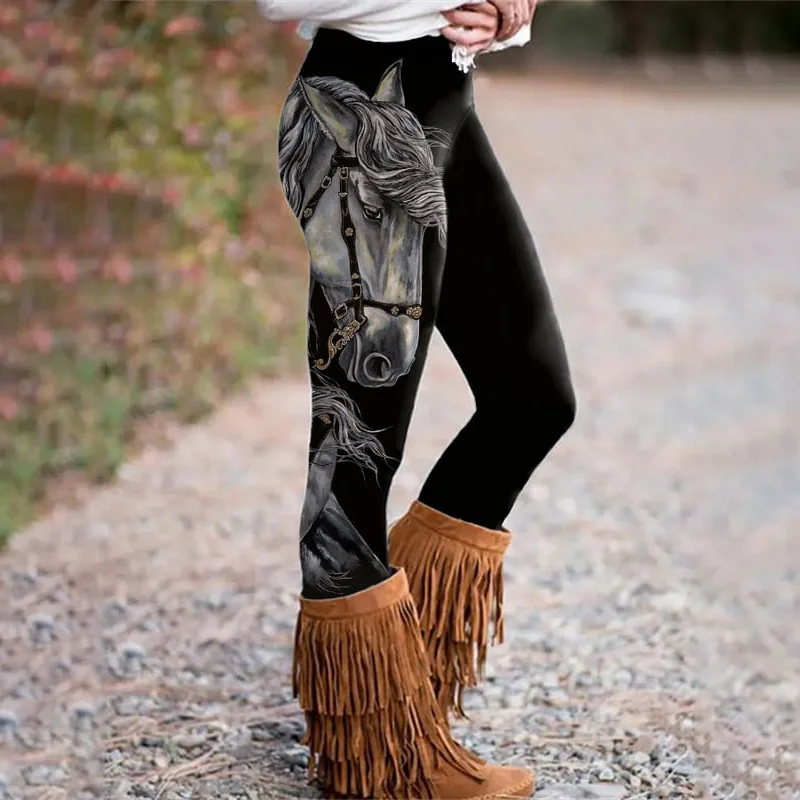 Western Horse Print Casual Leggings