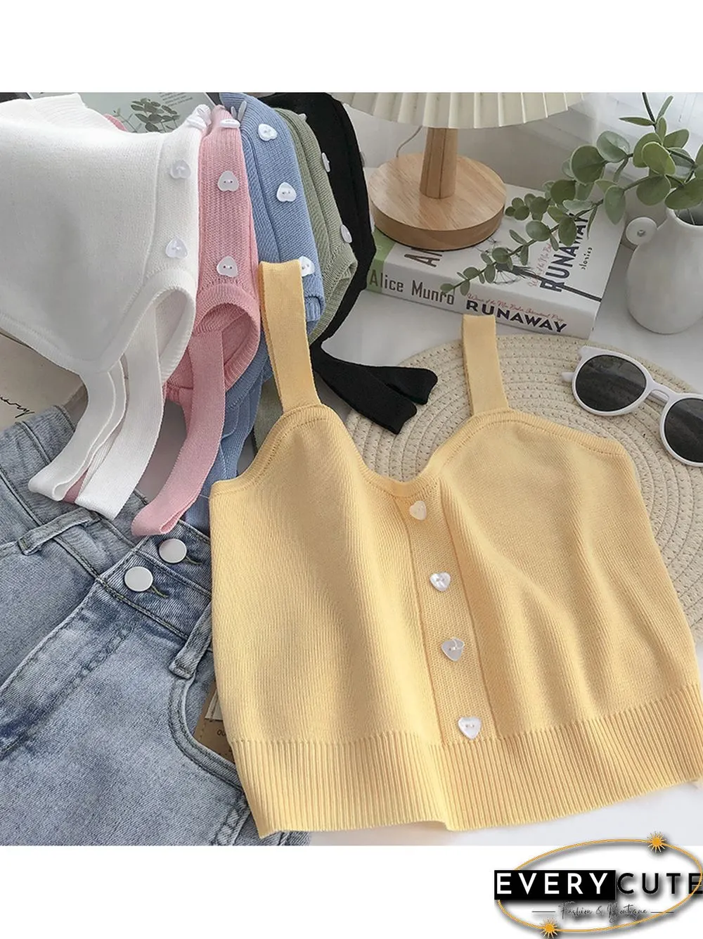 Heliar Tops Women Crop Tops Summer Plain Button Up Cute Knitted Tops Tank Tops For Women New Fashion