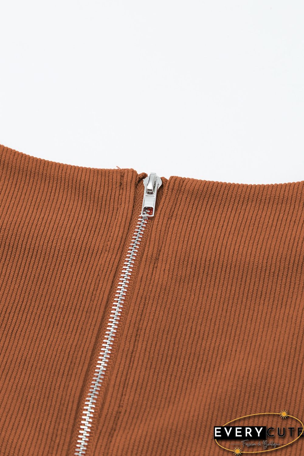 Brown Tie Knot Puff Sleeve Straight Leg High Rise Jumpsuit