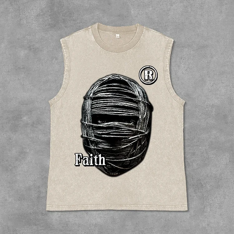 Mummy Faith Vintage Graphic Print Acid Washed Sleeveless Tank Top SOPULA