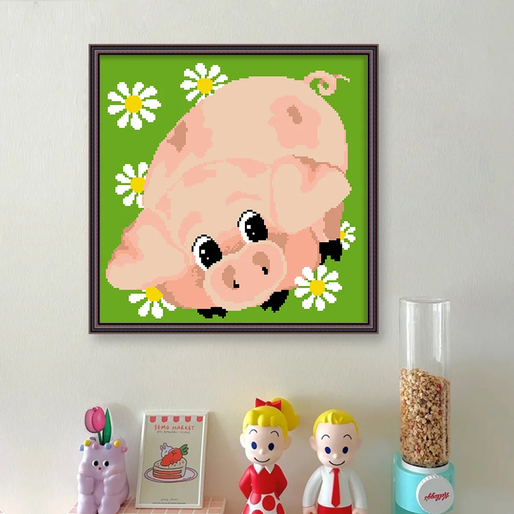 9CT Full Stamped Cross Stitch Bead Embroidery - Pig(Canvas|39*39CM)